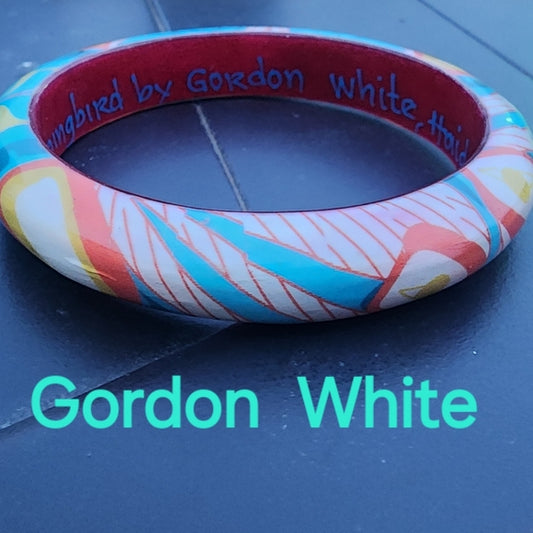 Vintage Native Haida wooden Bracelet by Artist Gordon White Retro Hummingbird