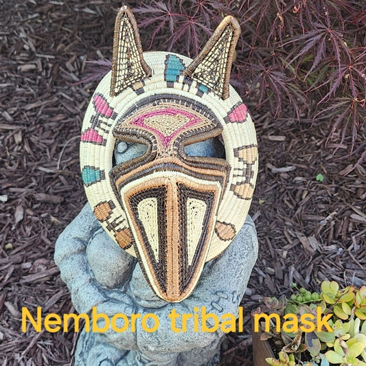 Nemboro Embera  hand woven Tribal Art Fibre Mask face wall accent
