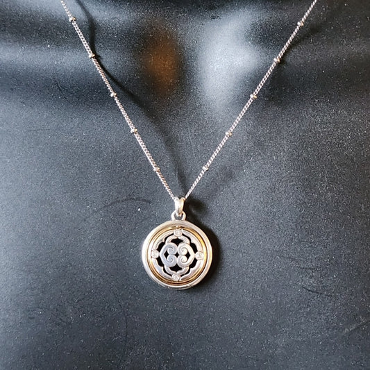 Brighton reversible Inteigue rhinestone necklace & pendant silver gold tone NWT