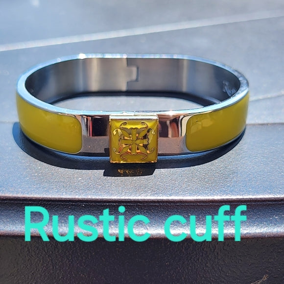 Rustic Cuff yellow enamel bracelet fashion costume jewelry