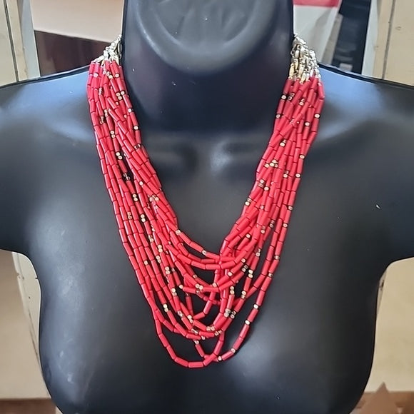 Stella & Dot red and gold tone layer necklace designer