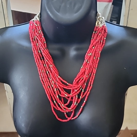 Stella & Dot red and gold tone layer necklace designer