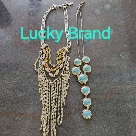 Bundle lot 2 Lucky Brand necklaces bib & faux turquoise drop necklace jewelry