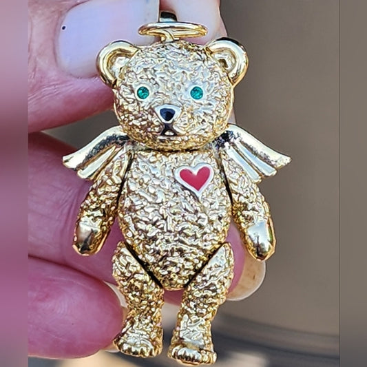 Batya vintage articulated teddy bear gold tone pendant brooch scarf pin jewelry