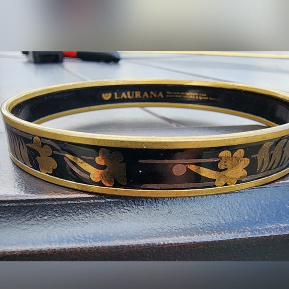 Vintage Laurana designer bangle bracelet black gold tone fashion jewelry