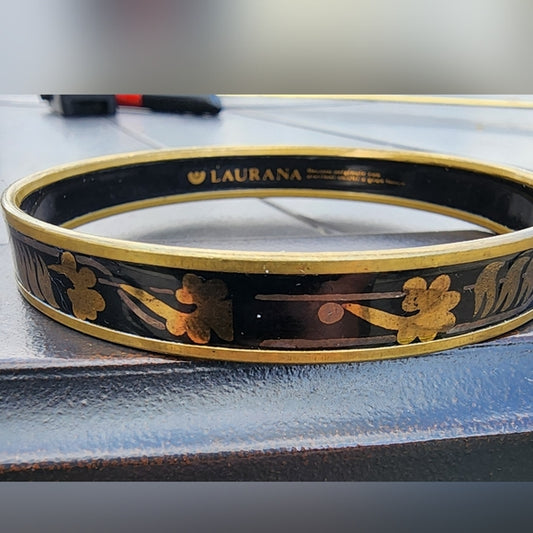 Vintage Laurana designer bangle bracelet black gold tone fashion jewelry