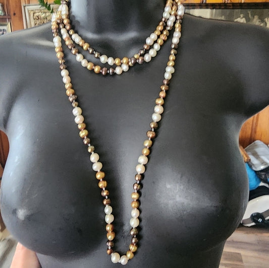 Genuine multi color real pearl necklace 32" long fine jewelry wedding engagement