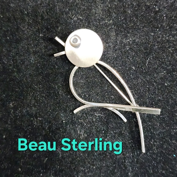 Vintage Beau Sterling silver modernist mid century bird brooch pin