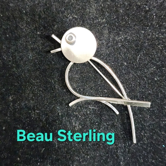 Vintage Beau Sterling silver modernist mid century bird brooch pin