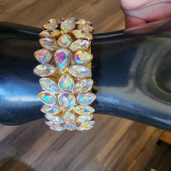 Ann Taylor Aurora borealis rhinestone gold tone Chunky Bangle bracelet designer