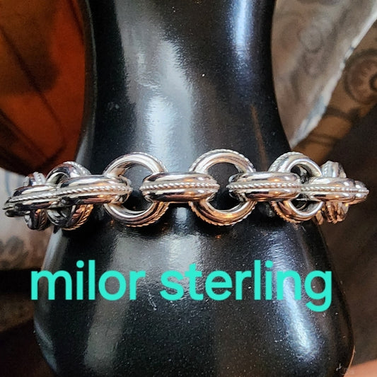 Sterling silver textured chain link bracelet signed Milor Italy 925 unisex