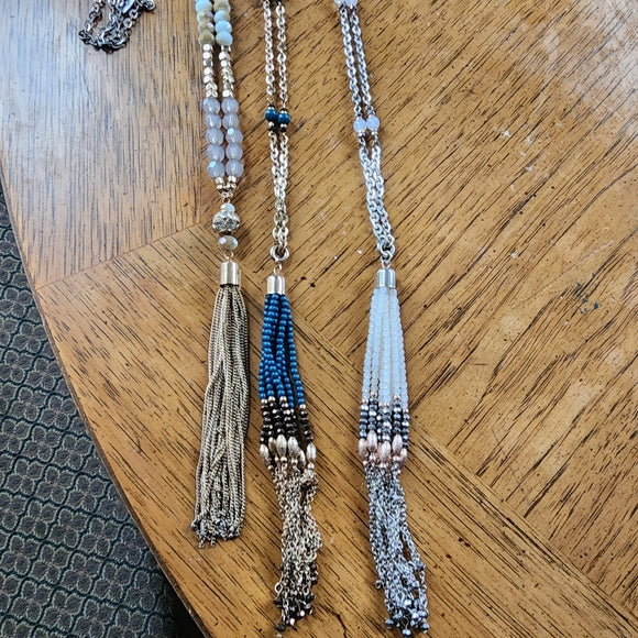 Bundle lot 3 NY jewelry tassel  necklaces gold & silver tone fashion jewelry