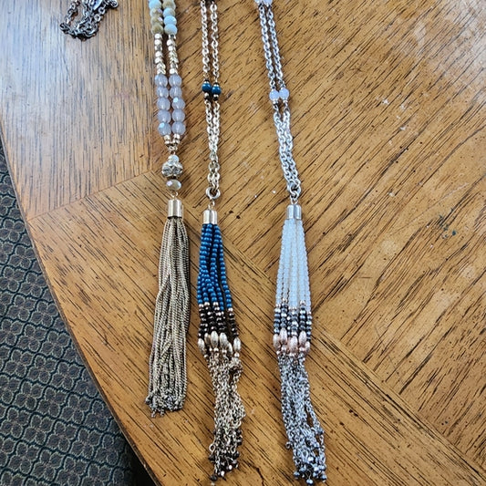 Bundle lot 3 NY jewelry tassel  necklaces gold & silver tone fashion jewelry