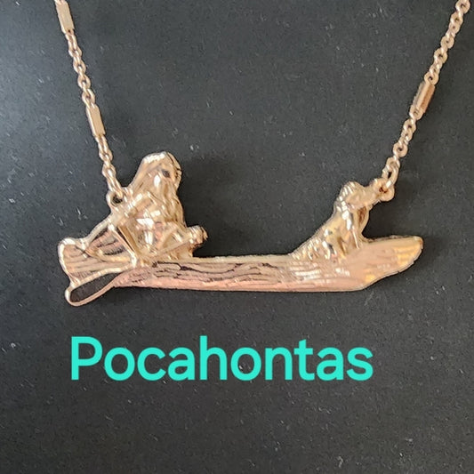 Disney Pocahontas Canoe gold tone necklace fashion costume jewelry