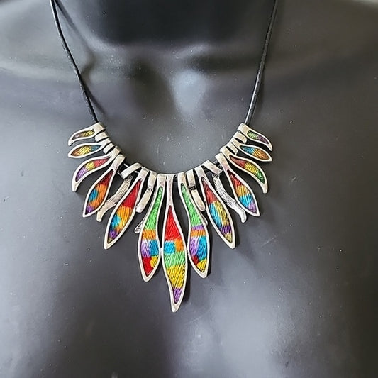 Cord necklace with enamel mid century modern enamelled fashion costume jewelry