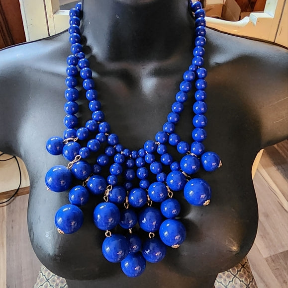 Charming Charlie navy blue bubble beaded bib necklace Statement runway jewelry
