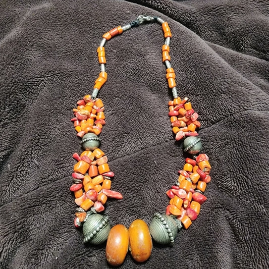 Moroccan Berber beaded orange necklace jewelry