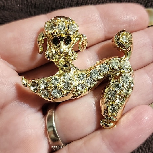 Vintage poodle puppy dog brooch scarf pin costume fashion jewelry gold tone
