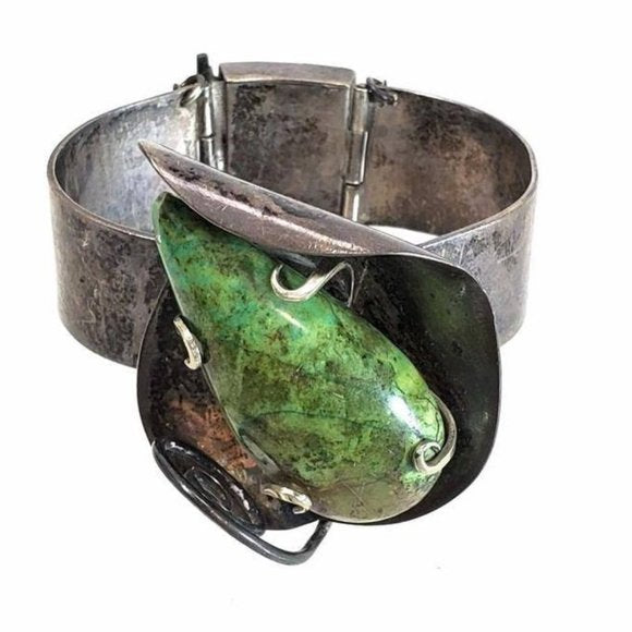 Artist signed Vintage Mexican silver cuff bracelet. Chip at point of sto…