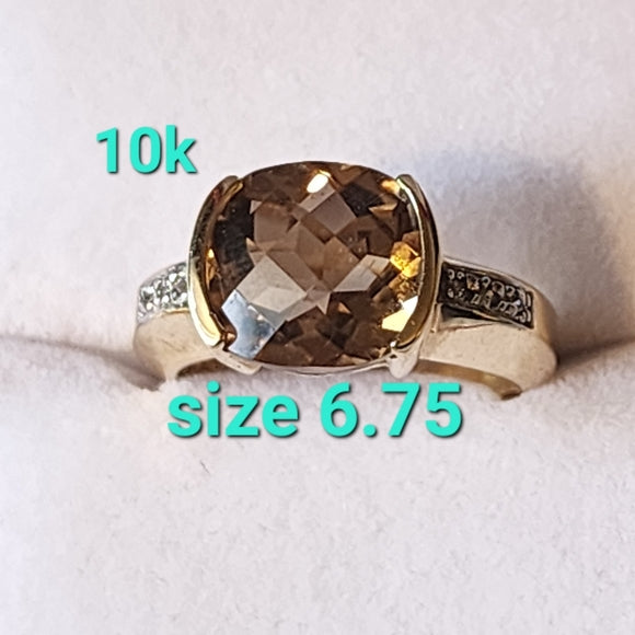 Quality JCR 10k  karat yellow gold smoky quartz ring size 6.75