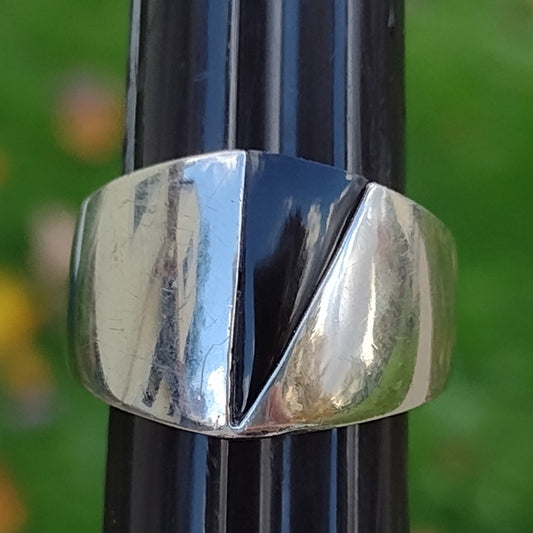 Sterling silver and onyx ring size 6 wedding engagement biker jewelry