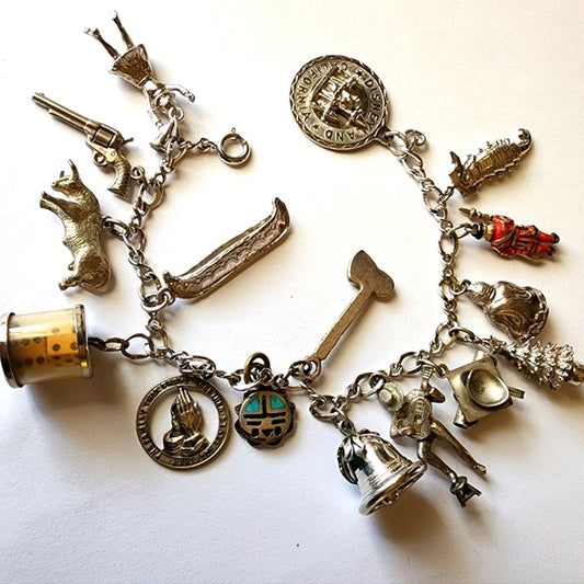 Sterling silver charm bracelet with charms Christmas tree Native America…