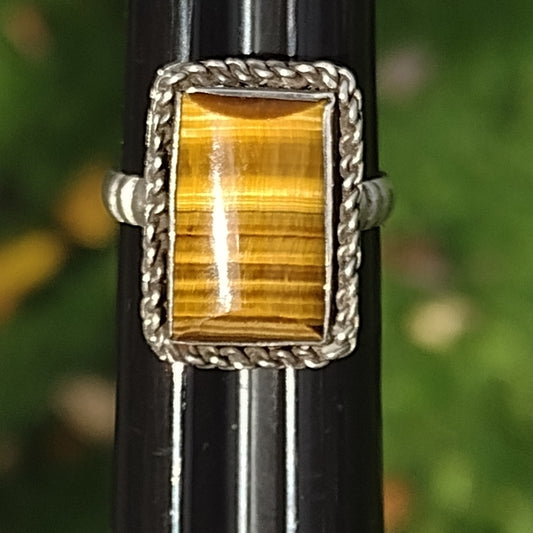 Vintage Sterling silver tiger's eye ring size 6.5 fashion fine jewelry