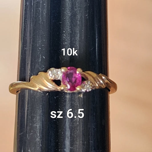 10K yellow gold pink sapphire and diamond ring size 6.5 fine jewelry