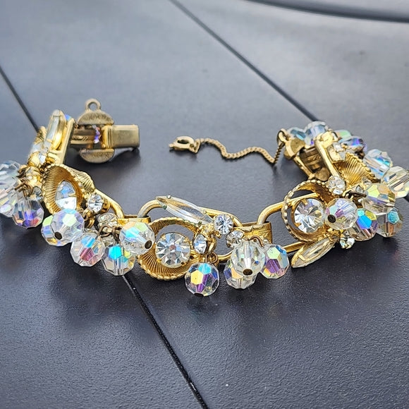 Vintage unsigned Julianna rhinestone Crystal aurora borealis bracelet 5 jewelry