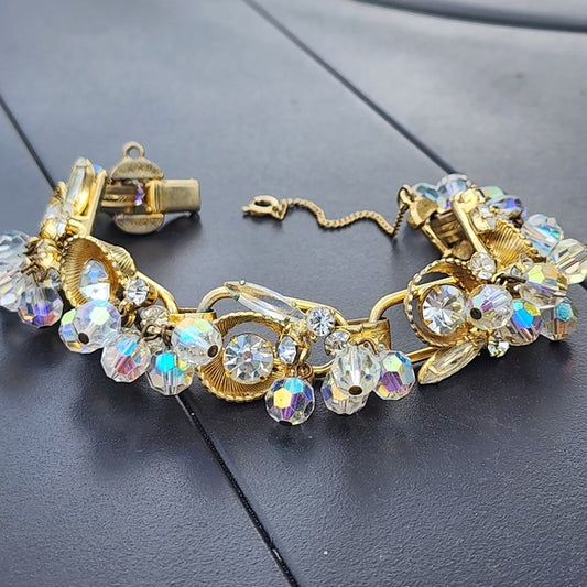 Vintage unsigned Julianna rhinestone Crystal aurora borealis bracelet 5 jewelry