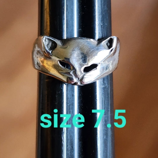 Sterling silver kitty cat ring size 7.5 mid-century modern jewelry