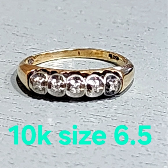 10k yellow gold dainty diamond ring wedding engagement antique jewelry sz 6.5