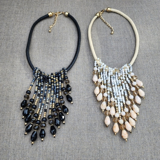 Bundle lot jewelry 2 fairy beaded drop bib necklace fashion jewelry black white