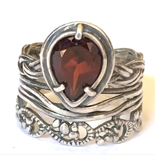 PZ israel Sterling silver red Garnet layered look ring size 10 fine jewelry