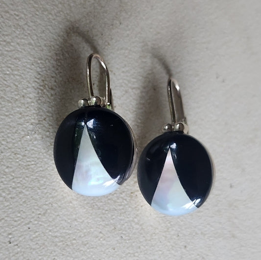 Sterling Silver Black Onyx & Mother Of Pearl post Earrings Espo Sig jewelry