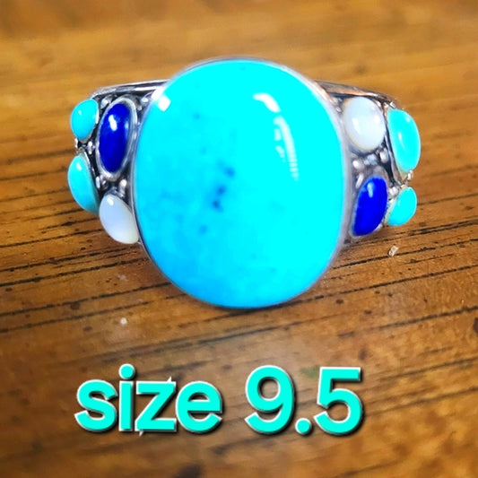 Sterling Silver Turquoise Lapis MOP  ring size 9.5 unisex Jewelry wedding