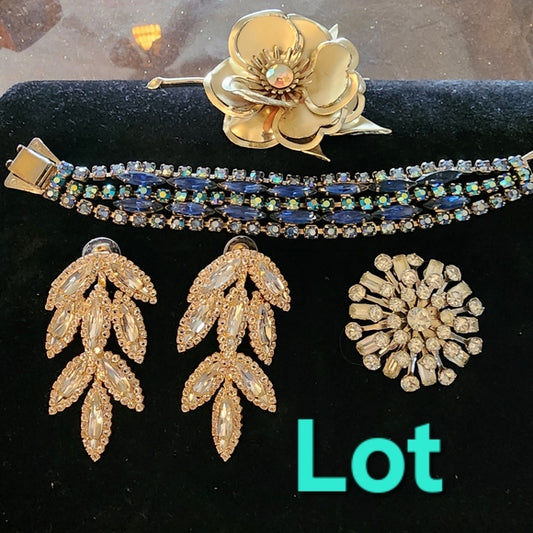 Fashion rhinestone costume jewelry 4pc lot earings bracelets brooch