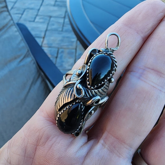 Sterling silver Native American black onyx ring pendant size 7Fine Jewelry