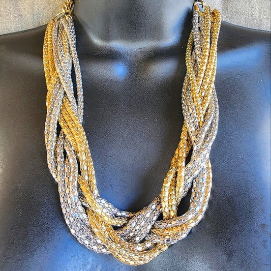 Designer Silver & Gold Tone Multi Strand Snake Chain Mesh Kenilworth Necklace