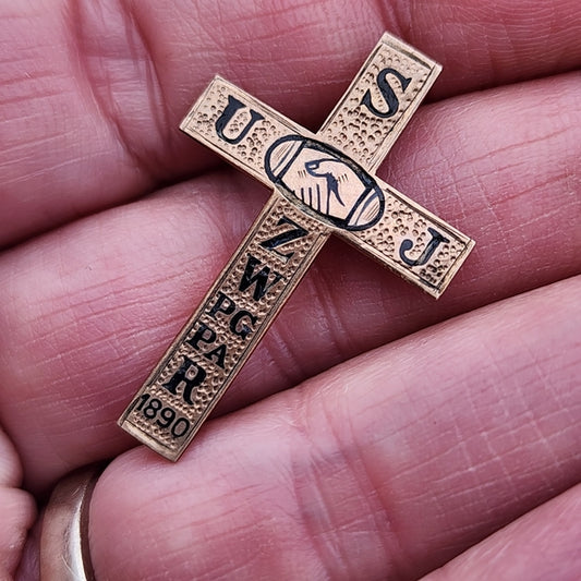 Odd Fellows Mason Antique cross pin maybe gold 1890 Lodge fraternal