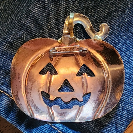 Handmade mixed metal pumpkin pendant brooch scarf pin fashion jewelry