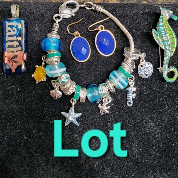 SALE Spring into summer jewelry lot faith pendant charm bracelet seahorse pin…