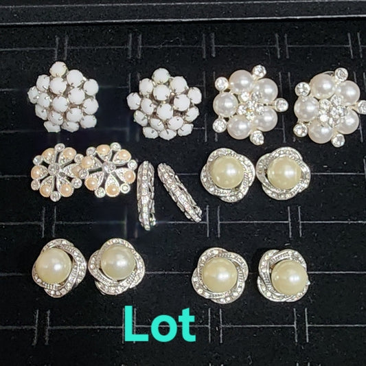 SALE Costume fashion jewelry bundle lot Pierced earrings rhinestone faux pearl