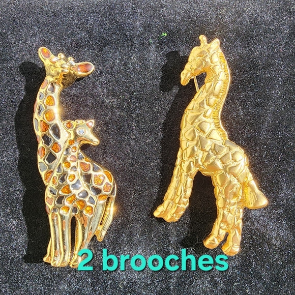 SALE Costume jewelry lot of two animal giraffe brooches Gold tone