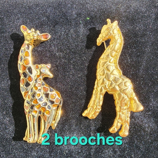 SALE Costume jewelry lot of two animal giraffe brooches Gold tone
