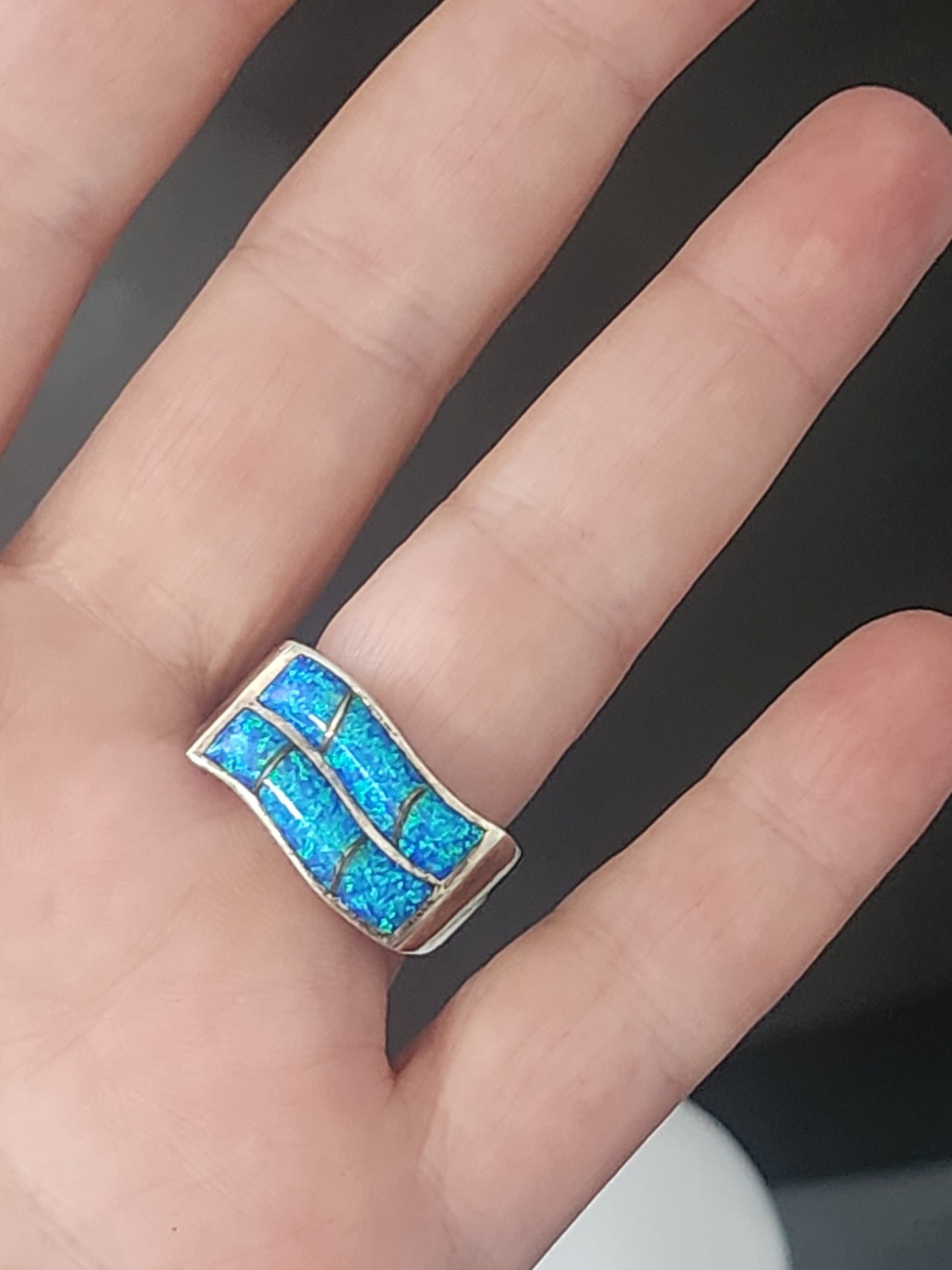 Sterling Silver blue fire opal ring size 7.5