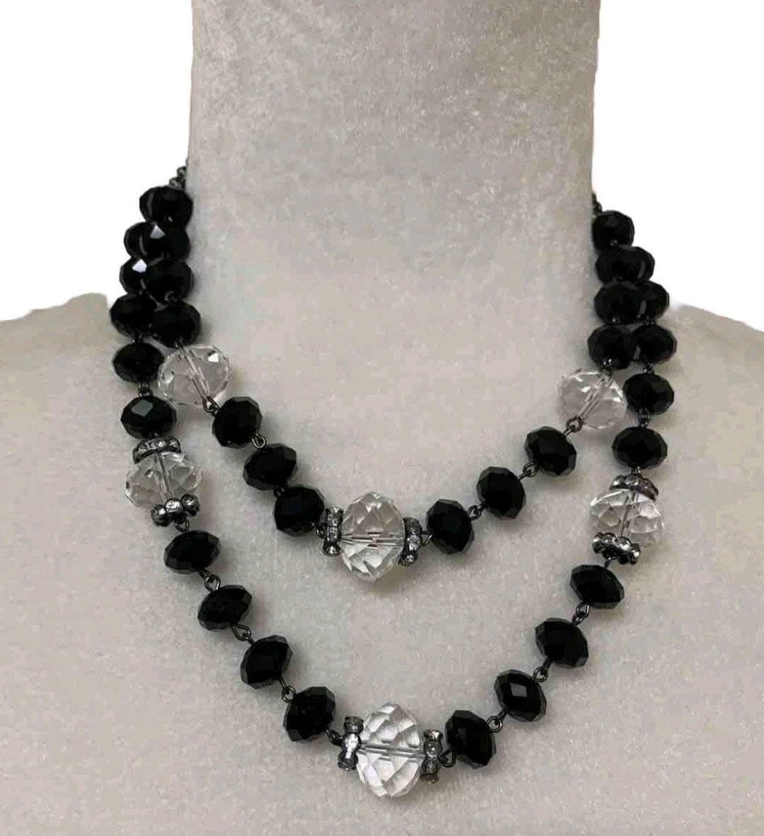 Crown Trifari faceted crystal double layer necklace