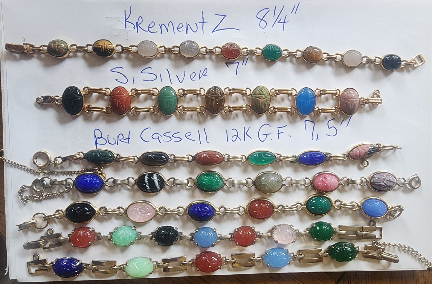 Lot of jewelry 7 carvedscarab bracelets w hieroglyphics Egyptian