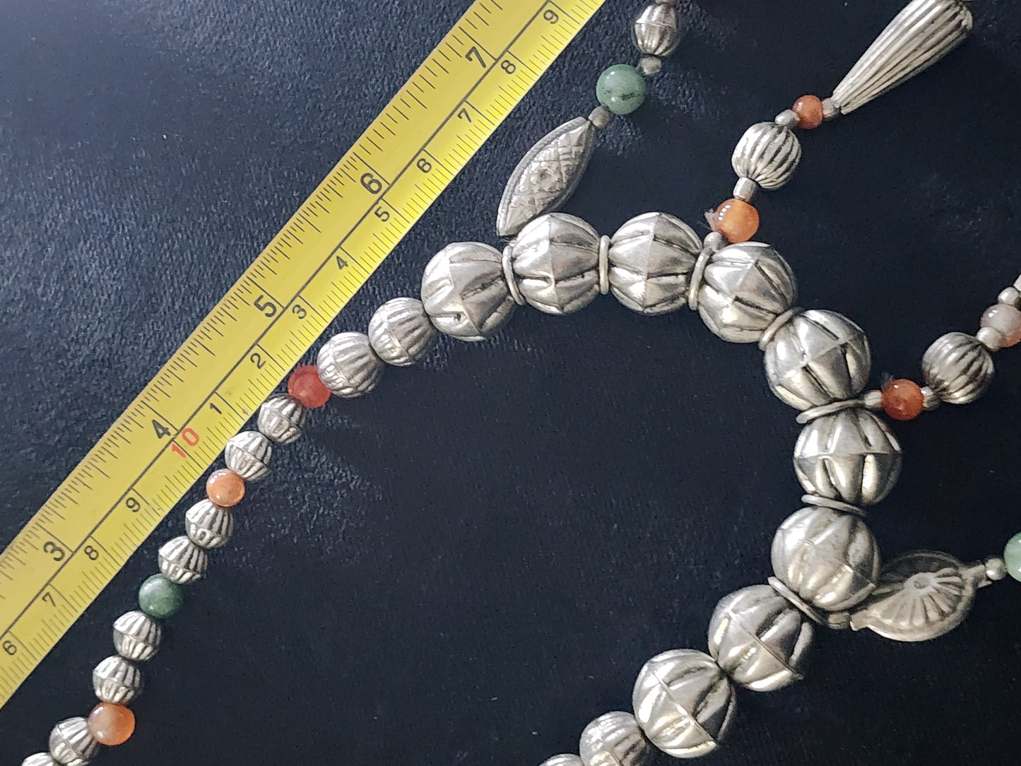 Silver tone tribal Necklace with dangling beads