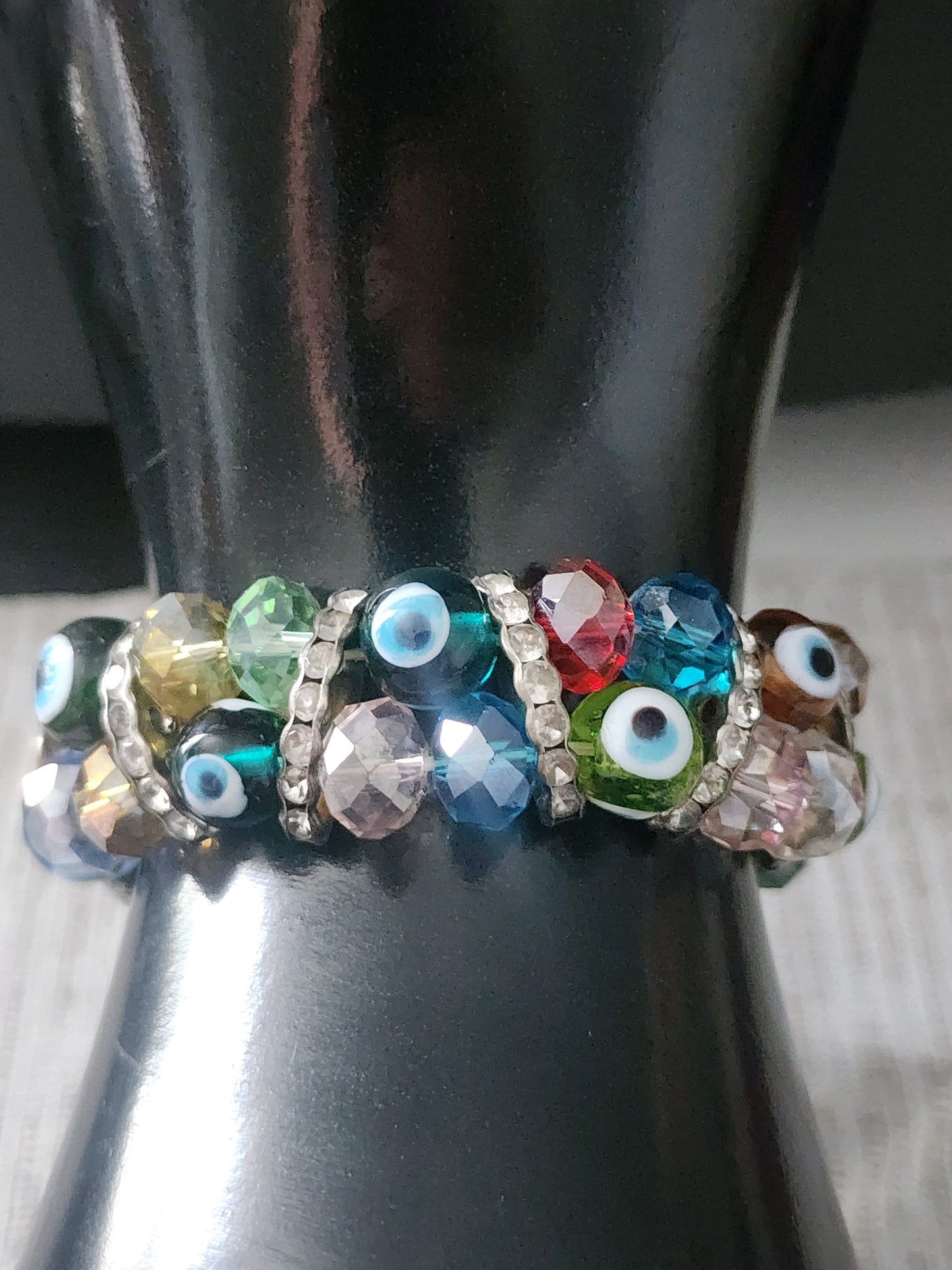Evil eye art glass stretch bracelet